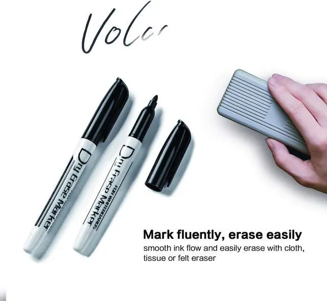 Alt view image 7 of 7 - Volcanics Black Dry Erase Markers, Fine Tip Whiteboard Pens, 12 Pack