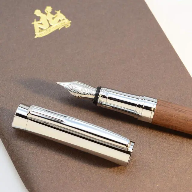 Alt view image 4 of 6 - LACHIEVA LUX Walnut Fountain Pen, German Fine Nib, Smooth Ink Flow, Wooden Gift Box with Converter & 2 Cartridges, Fancy Pen for Men and Women