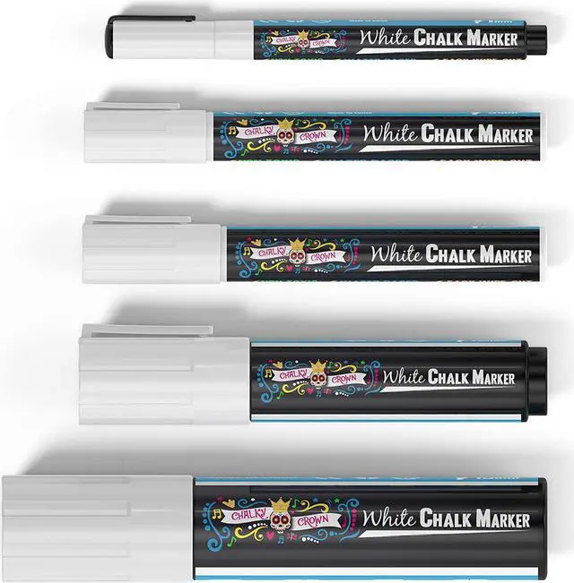 Alt view image 6 of 7 - CHALKY CROWN White Liquid Chalk Markers - 5 Pack (1, 3, 6, 10, 15mm)