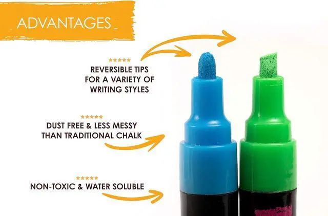 Alt view image 4 of 7 - Bandle B. Chalk Markers - 8 White, Erasable, Non-Toxic, Water-Based, Reversible Tips, Crisp White For Kids and Grown-Ups for Glass and Chalkboard Markers for Businesses, Restaurants (6mm)