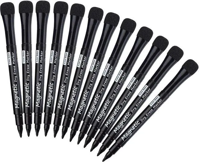Main image of Browill Magnetic Dry Erase Markers, (12 pk) Dealkits Low Odor White Board Markers with Erasers for Kids Teacher Supplies for Classroom Work on White Board, Calender, Fine Tip Point, Black