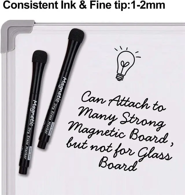 Alt view image 3 of 7 - Browill Magnetic Dry Erase Markers, (12 pk) Dealkits Low Odor White Board Markers with Erasers for Kids Teacher Supplies for Classroom Work on White Board, Calender, Fine Tip Point, Black
