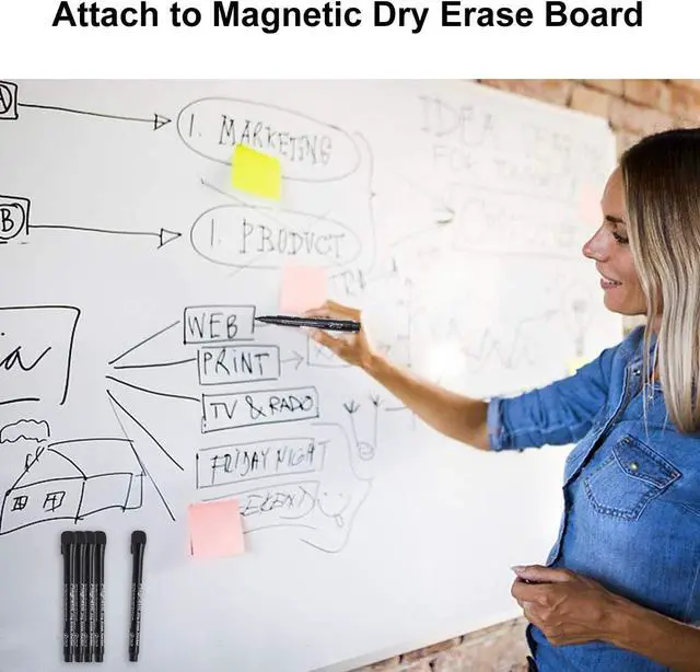Alt view image 6 of 7 - Browill Magnetic Dry Erase Markers, (12 pk) Dealkits Low Odor White Board Markers with Erasers for Kids Teacher Supplies for Classroom Work on White Board, Calender, Fine Tip Point, Black