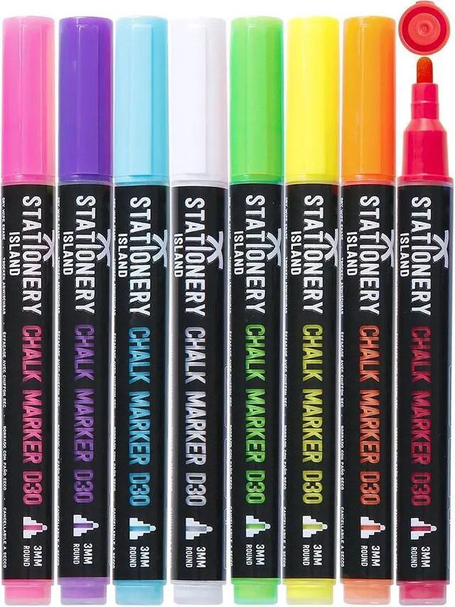 Main image of STATIONERY ISLAND Chalk Pens for Blackboard, Liquid Chalk Markers for Chalkboard and Glass, Wipeable Chalk pens for Window Drawing,8 Colours