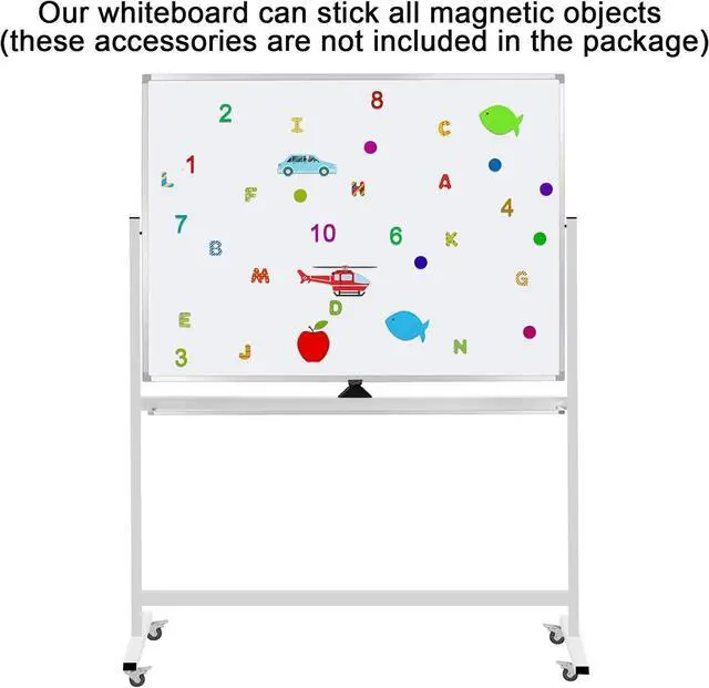Alt view image 3 of 7 - Double-Sided Mobile Whiteboard Magnet Dry Erase Board on Wheels - Anum Frame Magnetic Portable Stand Whiteboard- 48"x36" Rolling White Boards with Easy Flip Feature by DT