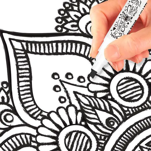 Alt view image 4 of 7 - CHALKY CROWN Black Liquid Chalk Markers - Black - 5 Pack, 6mm Tip | Bold Black Ink for Chalkboard Signs, Windows & Glass - Reversible 6mm Chisel & Bullet Tip - Easy Wet Wipe Erasable
