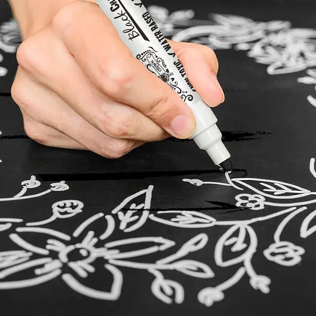 Alt view image 6 of 7 - CHALKY CROWN Black Liquid Chalk Markers - Black - 5 Pack, 6mm Tip | Bold Black Ink for Chalkboard Signs, Windows & Glass - Reversible 6mm Chisel & Bullet Tip - Easy Wet Wipe Erasable
