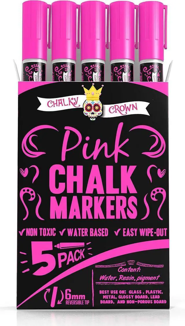 Main image of CHALKY CROWN Pink Liquid Chalk Markers - Pink - 5 Pack, 6mm Tip