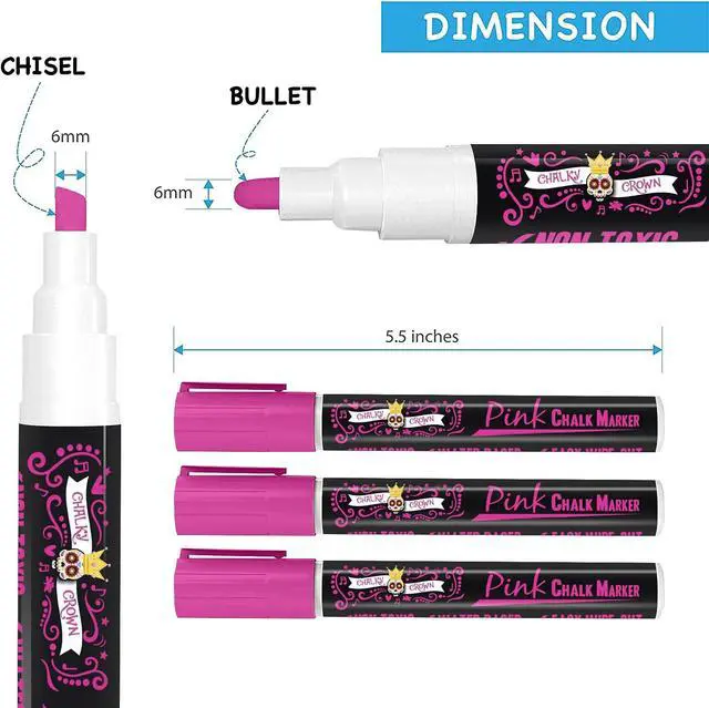 Alt view image 4 of 6 - CHALKY CROWN Pink Liquid Chalk Markers - Pink - 5 Pack, 6mm Tip