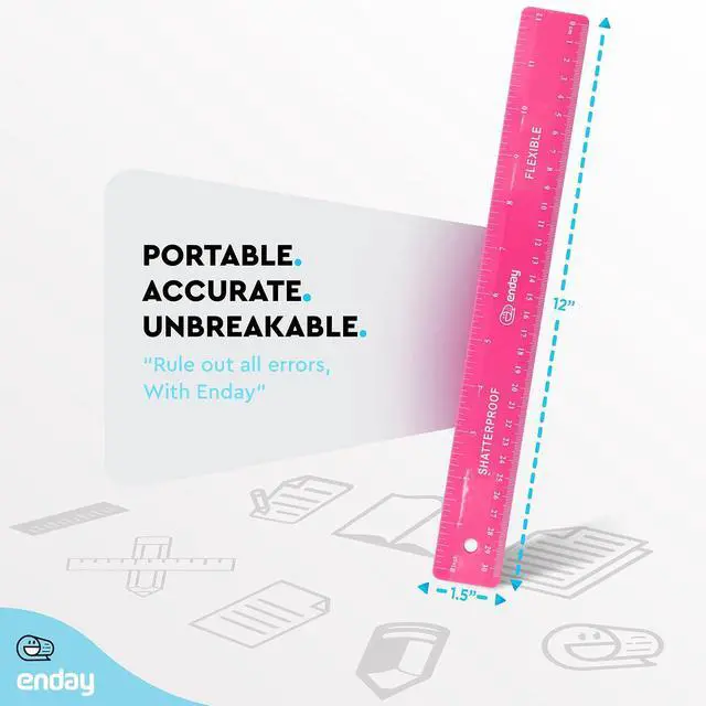 Alt view image 5 of 7 - Emraw 12 inches (30 cm) Shatterproof Flexible Rulers Designed in Black, Blue, Green, Pink, Purple, and Orange - Great for School, Home, & Office (6 Pack)
