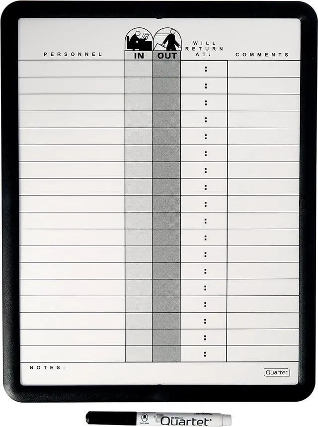 Main image of Quartet DuraMax Porcelain In/Out Personnel Board System, 18 Names, 11 x 14-Inches, Black Plastic Frame, Gray (750)