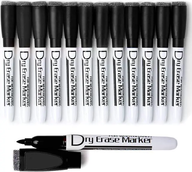 Main image of Volcanics Magnetic Dry Erase Markers, Fine Tip 1mm, Black, 12 Pack