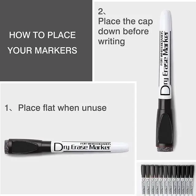 Alt view image 7 of 7 - Volcanics Magnetic Dry Erase Markers, Fine Tip 1mm, Black, 12 Pack