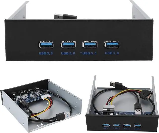 Alt view image 7 of 7 - USB 3.0 Front Panel Hub, PCI - E to 4 - Port USB 3.0 Expansion Bracket with Optical Drive Bay Mount, Aluminum Alloy Front Panel for Desktop PC Chassis