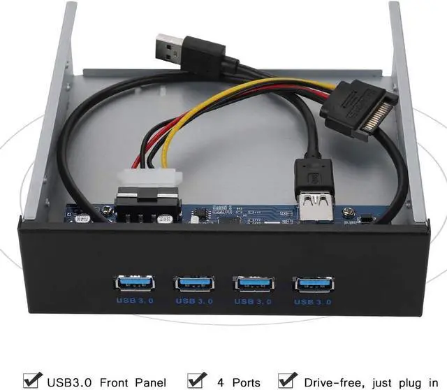 Alt view image 6 of 7 - USB 3.0 Front Panel Hub, PCI - E to 4 - Port USB 3.0 Expansion Bracket with Optical Drive Bay Mount, Aluminum Alloy Front Panel for Desktop PC Chassis