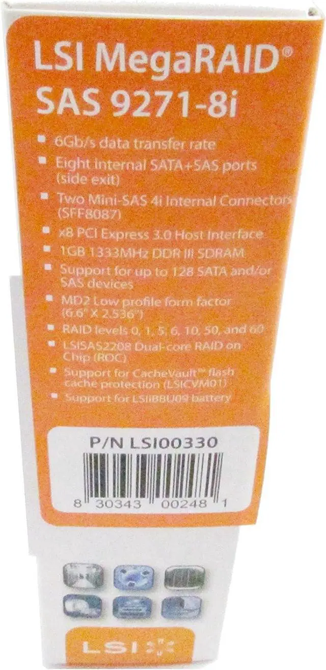 Alt view image 7 of 7 - LSI Logic LSI00330 8-PORT INT., 6GB/S SATA+SAS, PCIE 3.0, 1GB DDRIII; IN THE BOX: MR SAS 9271-8I, Q