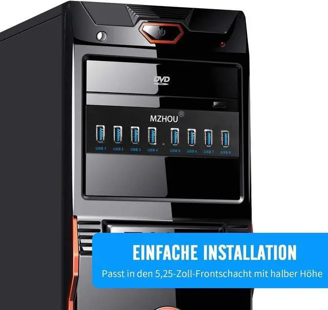 Alt view image 3 of 7 - Front Panel USB 3.0 Hub 8 Port,19 Pin to 8 Port USB 3.0 Hub for PC, USB Flash Drives, Transfer Speed up to 5 Gbps, Fits Any 5.25 Computer Case Front Bay