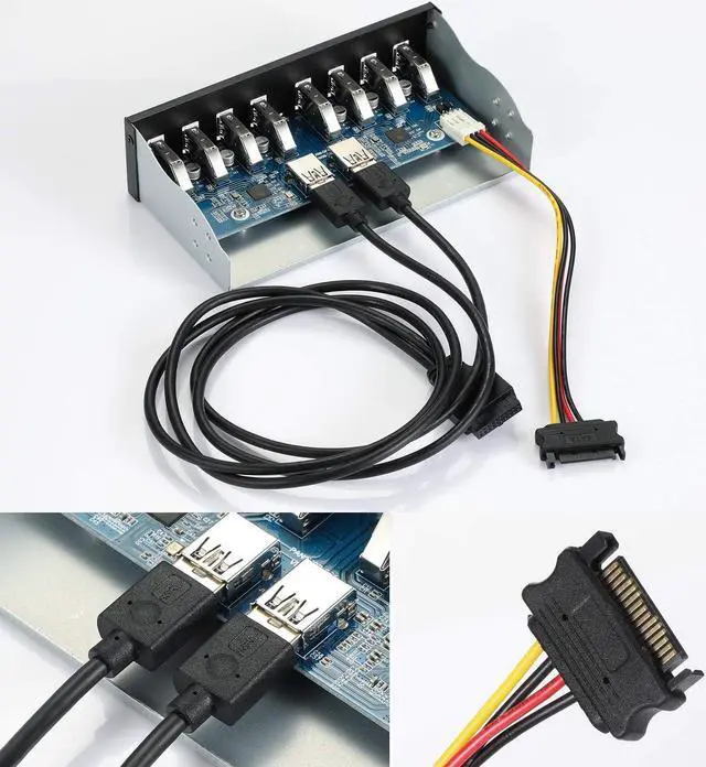 Alt view image 6 of 7 - Front Panel USB 3.0 Hub 8 Port,19 Pin to 8 Port USB 3.0 Hub for PC, USB Flash Drives, Transfer Speed up to 5 Gbps, Fits Any 5.25 Computer Case Front Bay