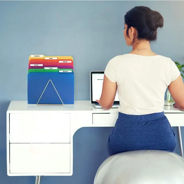 Alt view image 2 of 7 - Plastic Colored File Folders (12 Pack) 1/3 Tab Filing Folders for 8.5x11 Letter Size Documents Assorted Colors Acid-Free Poly Includes Labels