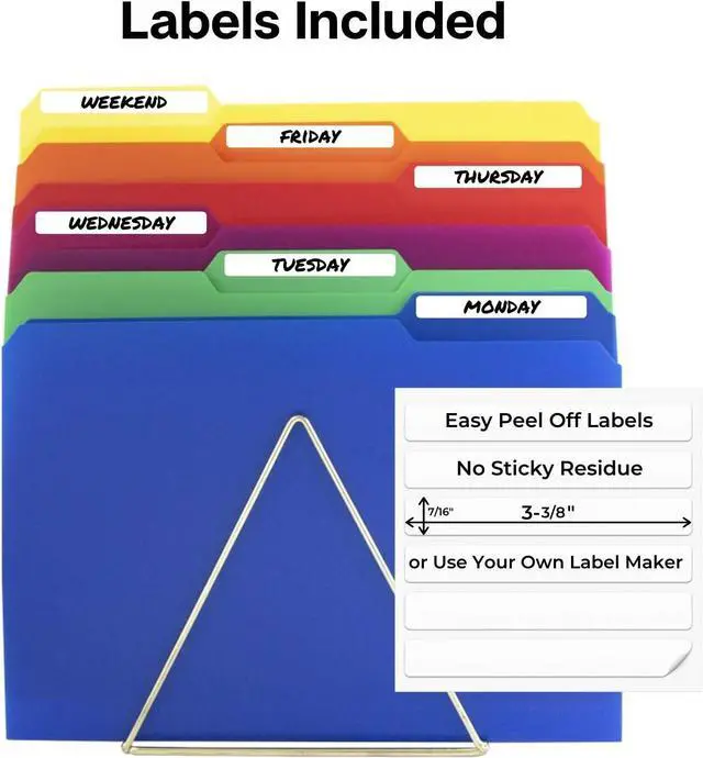 Alt view image 3 of 7 - Plastic Colored File Folders (12 Pack) 1/3 Tab Filing Folders for 8.5x11 Letter Size Documents Assorted Colors Acid-Free Poly Includes Labels