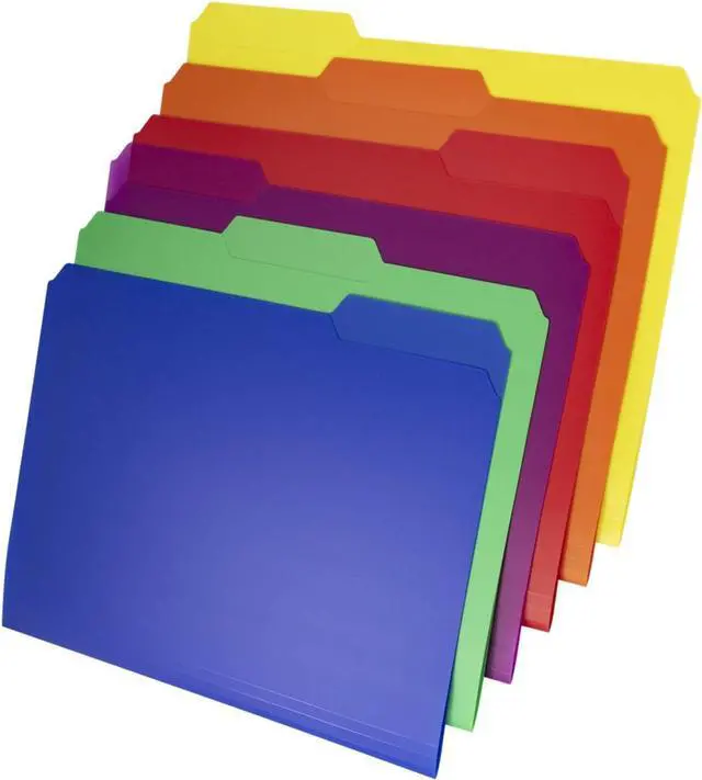 Alt view image 7 of 7 - Plastic Colored File Folders (12 Pack) 1/3 Tab Filing Folders for 8.5x11 Letter Size Documents Assorted Colors Acid-Free Poly Includes Labels