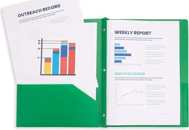 Alt view image 7 of 7 - 6 Pack Multicolor Plastic Folders with Pockets and Prongs 2 Pocket Plastic Folders with Prongs and Brads for School Home and Work