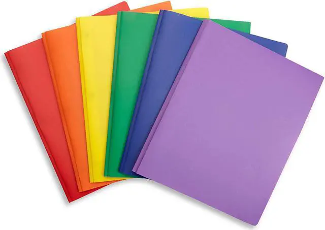 Main image of 6 Pack Multicolor Plastic Folders with Pockets and Prongs 2 Pocket Plastic Folders with Prongs and Brads for School Home and Work