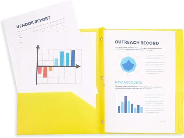 Alt view image 6 of 7 - 6 Pack Multicolor Plastic Folders with Pockets and Prongs 2 Pocket Plastic Folders with Prongs and Brads for School Home and Work