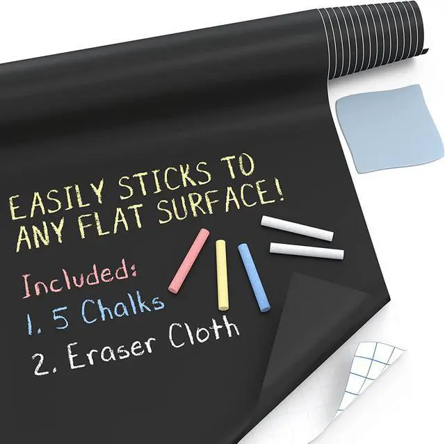 Main image of Kassa X-Large Chalkboard Wallpaper - Clear | 1.4ft x 8ft Adhesive Paper Roll | Includes 3 Markers & Eraser Cloth | Peel & Stick on a Wall, Table & Desk | Ideal for Use at Home, School, Office & More