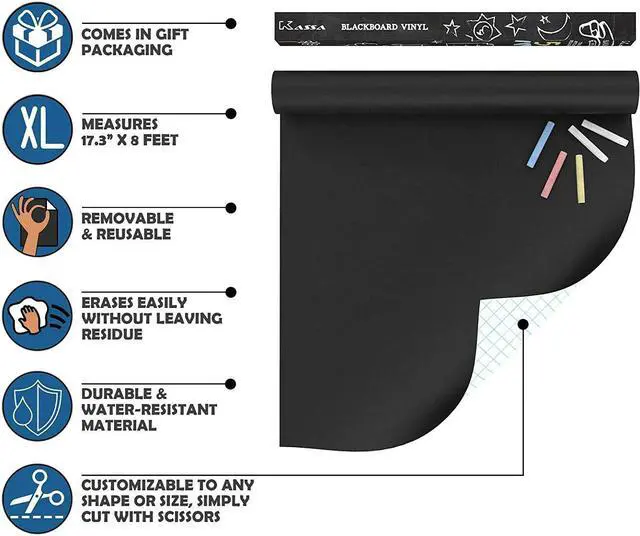 Alt view image 3 of 7 - Kassa X-Large Chalkboard Wallpaper - Clear | 1.4ft x 8ft Adhesive Paper Roll | Includes 3 Markers & Eraser Cloth | Peel & Stick on a Wall, Table & Desk | Ideal for Use at Home, School, Office & More