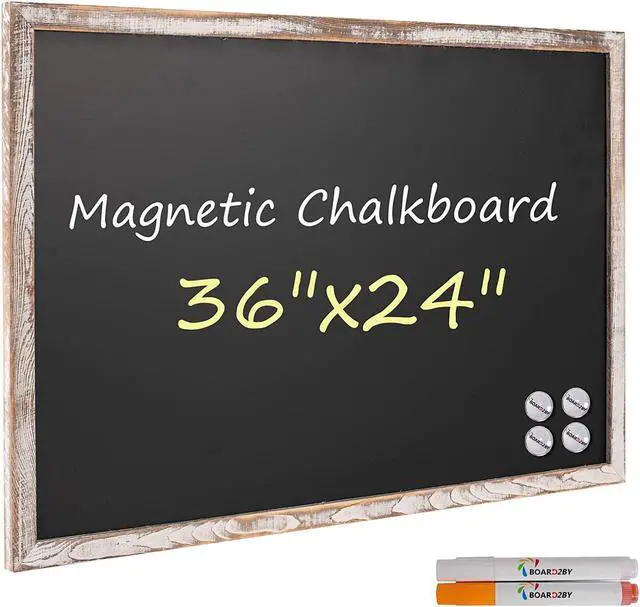 Main image of Board2by Rustic Wood Framed Magnetic Chalkboard 24 x 36, Large Hanging Chalk Board Sign for Kids, Non-Porous Wall Blackboard for Wedding Kitchen Restaurant