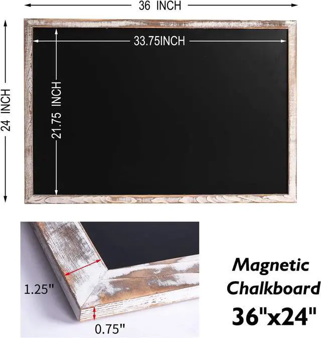 Alt view image 3 of 7 - Board2by Rustic Wood Framed Magnetic Chalkboard 24 x 36, Large Hanging Chalk Board Sign for Kids, Non-Porous Wall Blackboard for Wedding Kitchen Restaurant