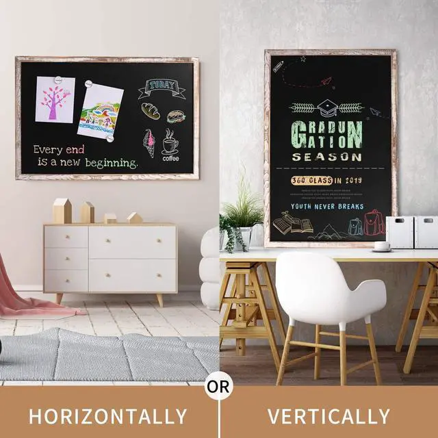 Alt view image 2 of 7 - Board2by Rustic Wood Framed Magnetic Chalkboard 24 x 36, Large Hanging Chalk Board Sign for Kids, Non-Porous Wall Blackboard for Wedding Kitchen Restaurant