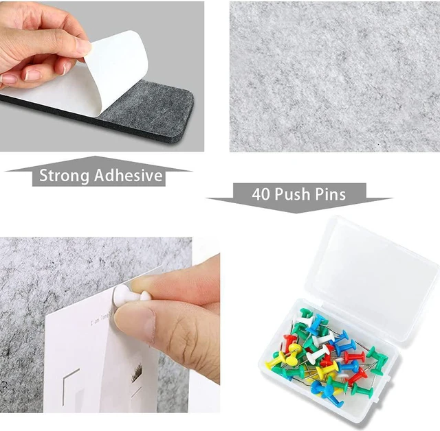 Alt view image 6 of 7 - Uoisaiko Felt Pin Board Bar 15"x2", Pack of 8 Bulletin Board Strips with 40 Push Pins, Home Office Memos Notice Boards Felt Wall Tiles