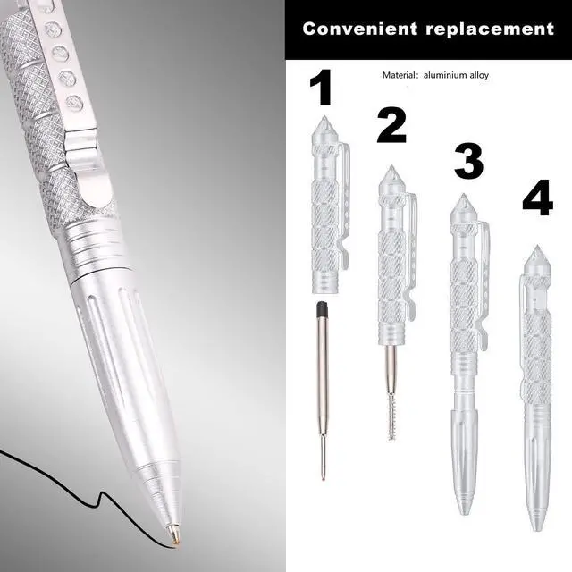 Alt view image 5 of 7 - 2 Pack Military Tactical Pen Set with 6 Black Ballpoint Refills for Writing, Made of Tungsten Steel & Aluminum (Black & Silver)