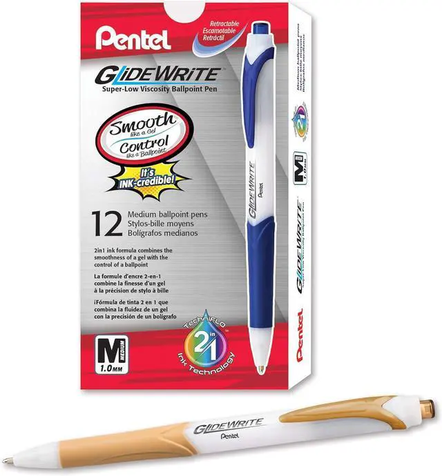Main image of Pentel GlideWrite Ballpoint Pen with TechniFlo Ink, (1.0mm) Medium Line, Antique Gold Ink, Box of 12 (BX910-X)