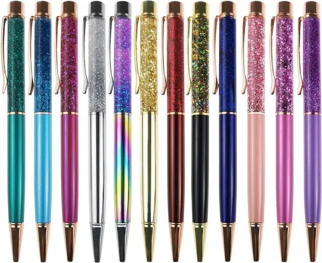 Main image of Oddmoal Fancy Metal Ballpoint Pens Floating Glitter Dynamic Liquid Sand Pen for Office Supplies, Black Ink, 12 Count(Mixed Color)