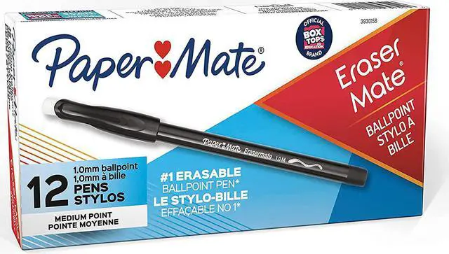 Main image of EraserMate Erasable Pen, Medium Point, Black, Box of 12