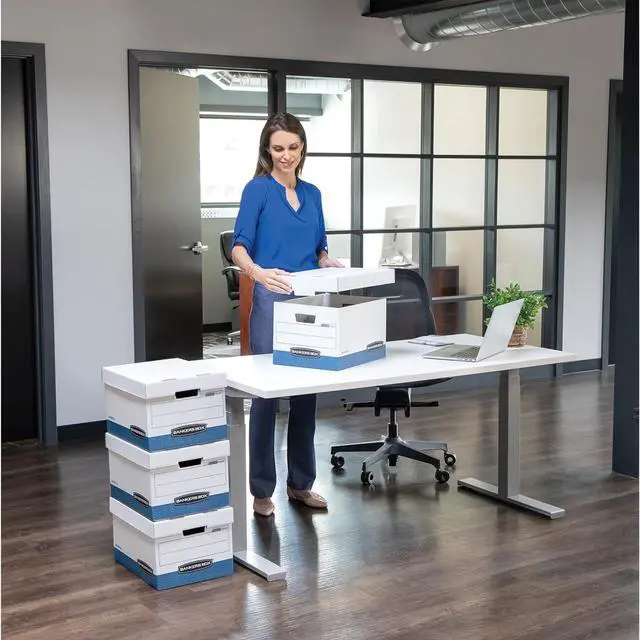 Alt view image 7 of 7 - Bankers Box 30 Pack STOR/FILE Medium-Duty File Storage Boxes, FastFold, Lift-Off Lid, Letter/Legal, White/Blue