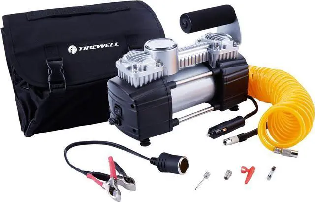 Alt view image 3 of 7 - Tire Inflator Portable Air Compressor, 12V 150PSI Air Pump for Car, SUV, Motorcycle, Bicycle, Tire Inflator with Gauge, Air Car Pump with Battery Clamp and 5M Hose, Twin Cylinder Air Pump