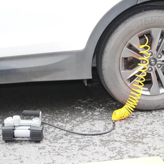 Alt view image 2 of 7 - Tire Inflator Portable Air Compressor, 12V 150PSI Air Pump for Car, SUV, Motorcycle, Bicycle, Tire Inflator with Gauge, Air Car Pump with Battery Clamp and 5M Hose, Twin Cylinder Air Pump