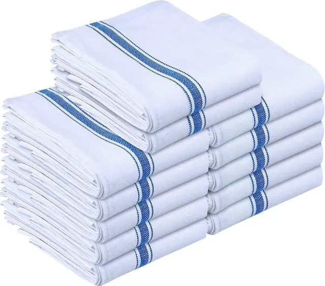 Main image of Blue Dish Towels [12 Pack - 15 x 25 Inches] 100% Ring Spun Cotton Highly Absorbent & Reusable Cleaning Bar Tea Kitchen and Dishcloths Set - 200 GSM