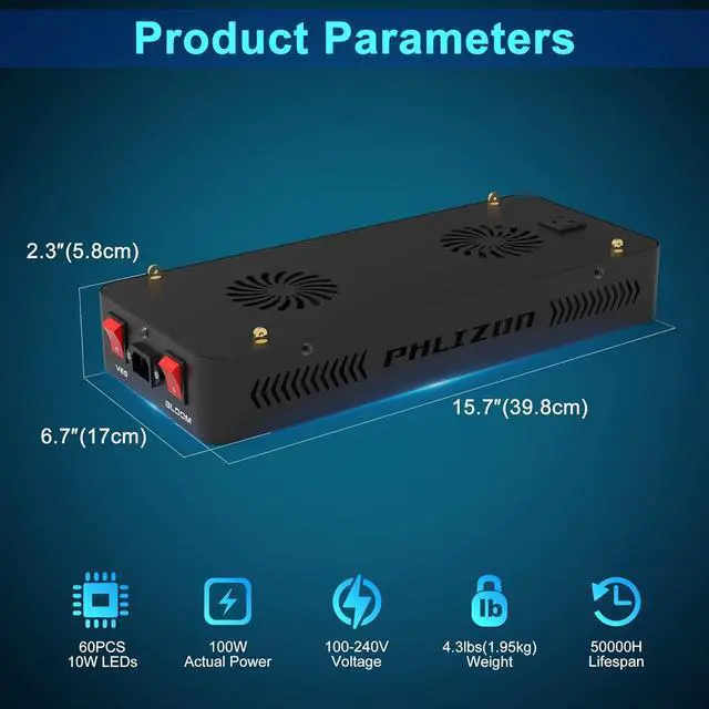 Alt view image 4 of 7 - Phlizon Upgraded 600W LED Plant Grow Light with SMD LEDs Full Spectrum Plants Light Double Switch Grow Led for Indoor Plants Veg and Flower- 600W (600W)
