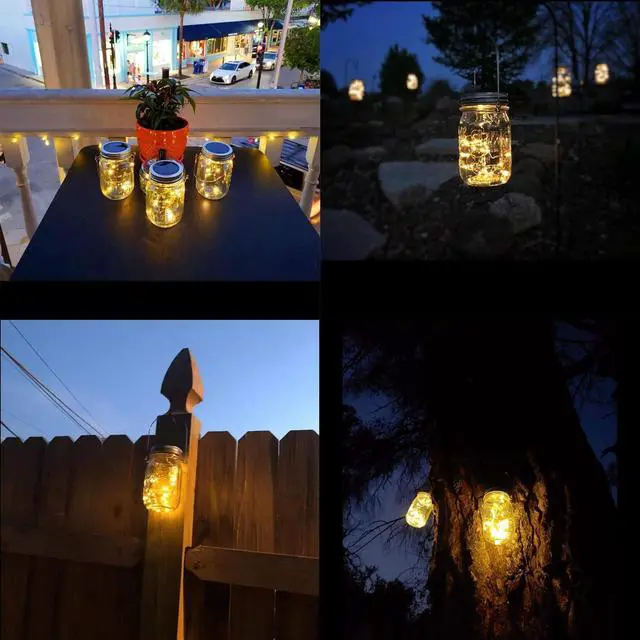 Alt view image 6 of 6 - Mason Jar Solar Lantern Lights, 8 Pack 30 LED Bulbs Fairy Star Firefly Solar Lids Jar Lights,8 Hangers Included(No Jars),for Patio Garden Mason Jar Lanterns Table Wedding Decorations Lights