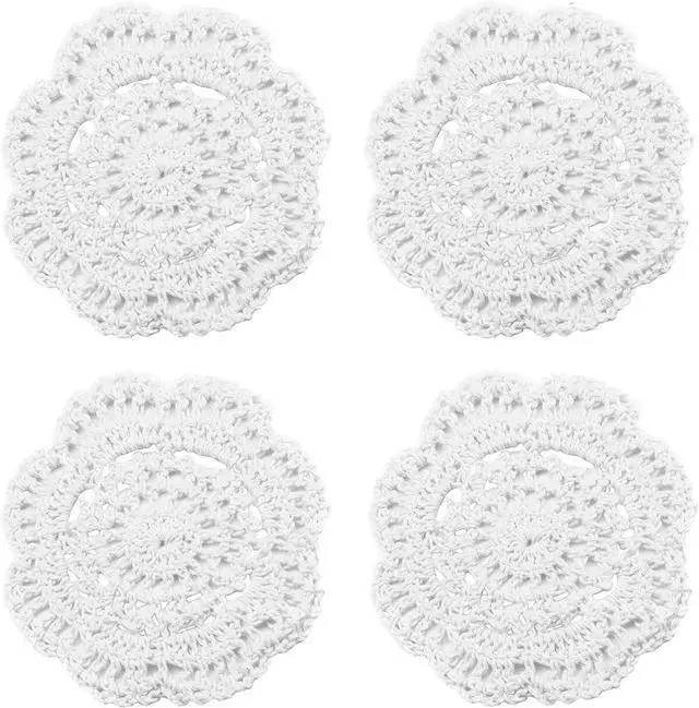 Main image of Phantomon Lace Round Crochet Doilies Handmade Coasters Vintage Style Table Placemats, 4-Inch, Pack of 4 (White)
