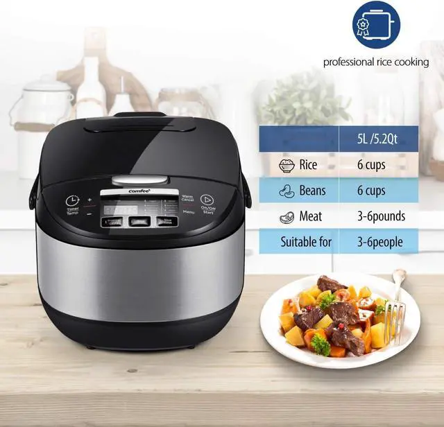 Alt view image 3 of 7 - COMFEE' Rice Cooker, Japanese Large Rice Cooker with Fuzzy Logic Technology, 11 Presets, 10 Cup Uncooked/20 Cup Cooked, Auto Keep Warm, 24-Hr Delay Timer
