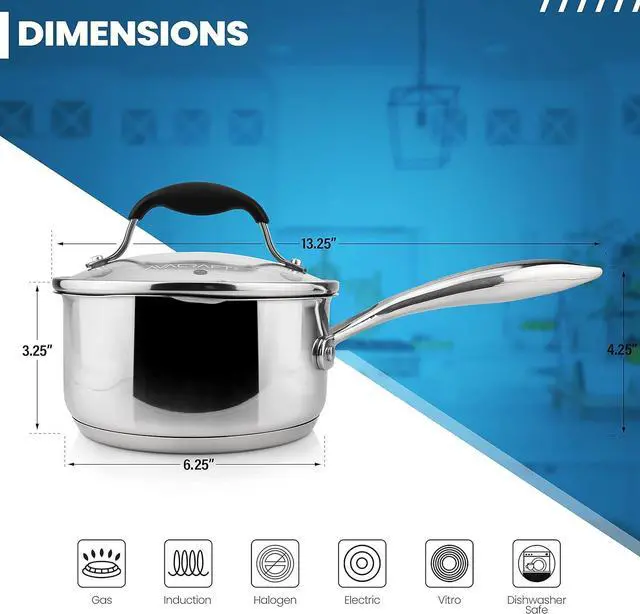 Alt view image 3 of 7 - AVACRAFT Multipurpose Sauce Pan / Pot, Stainless Steel with Glass Strainer Lid, Two Side Spouts for Easy Pour with Ergonomic Handle (Tri-Ply Capsule Bottom, 1.5 Quart)