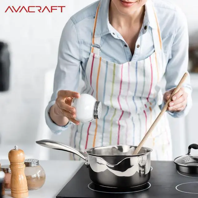 Alt view image 7 of 7 - AVACRAFT Multipurpose Sauce Pan / Pot, Stainless Steel with Glass Strainer Lid, Two Side Spouts for Easy Pour with Ergonomic Handle (Tri-Ply Capsule Bottom, 1.5 Quart)