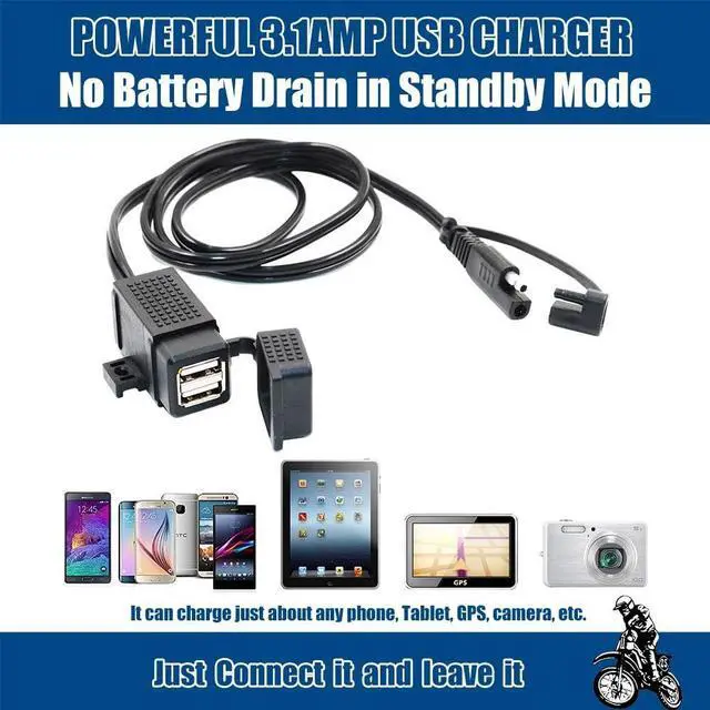 Alt view image 4 of 6 - MOTOPOWER MP0609C 3.1Amp Waterproof Motorcycle Dual USB Charger Kit SAE to USB Adapter Cable Phone Tablet GPS Charger