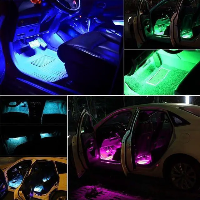 Alt view image 2 of 7 - Car LED Strip Light,Uniwit 4 Pieces DC 12V 72 LED Multicolor Car Interior Music Light LED Underdash Lighting Kit with Sound Active Function and Wireless Remote Control Including Car Charger
